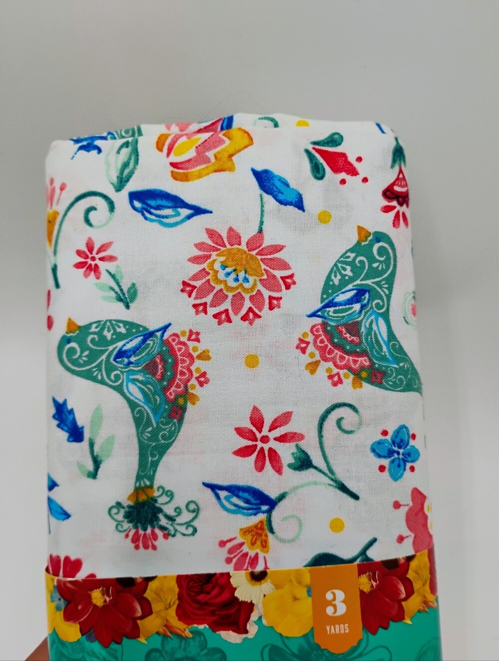 Pioneer Woman 100% Cotton "Mazie" Blue Bird And Floral Print 3 Yards Fabric - Picture 4 of 4